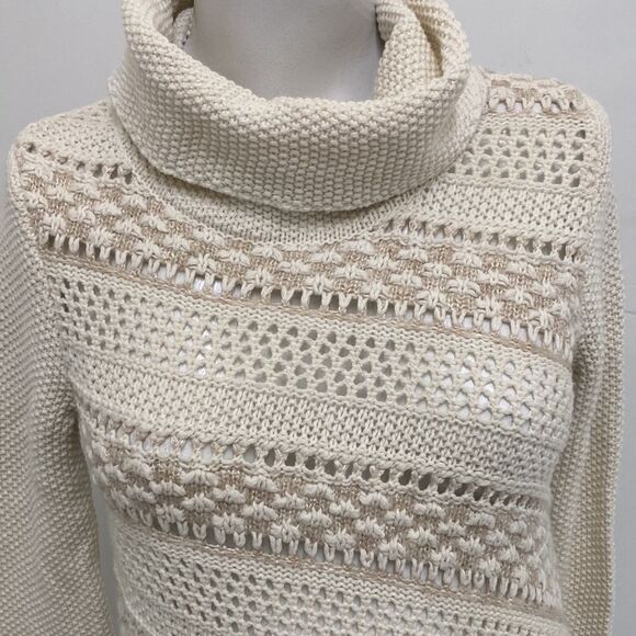Vintage Y2K Guess Cream Knit Asymmetrical Turtleneck Vintage Sweater XS - Picture 4 of 13